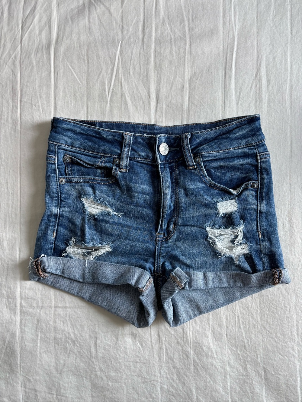 American Eagle NE(X)T Level Stretch Distressed High Waisted Denim Shorts size 4R